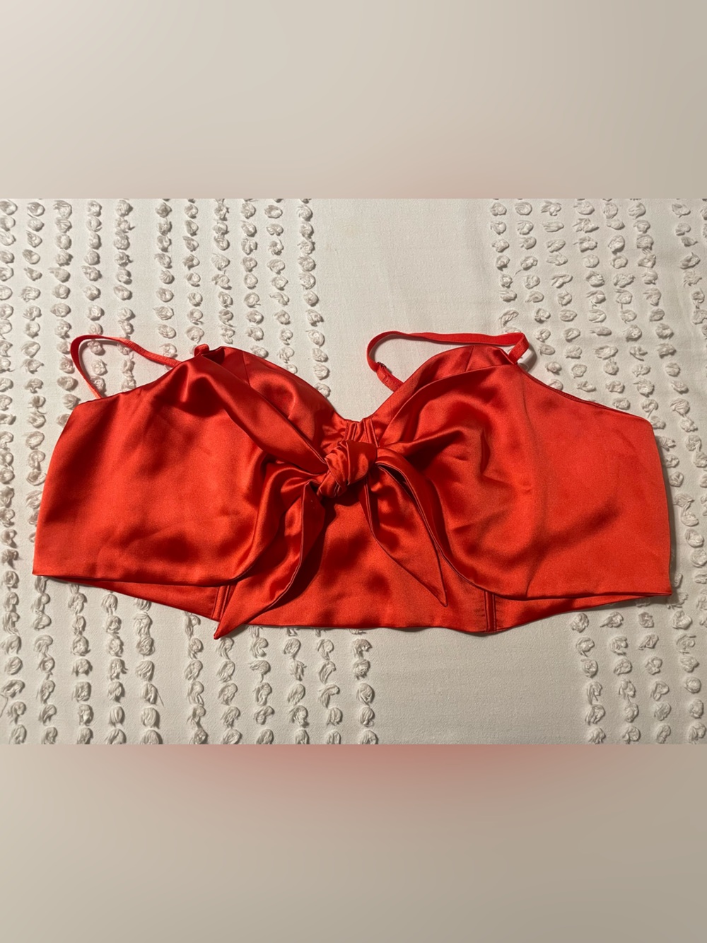 Women Satin Knot Front Bralette - Red/Orange